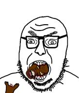 angry black_skin blood cannibalism crooked_teeth decapitation glasses gore nigger open_mouth soyjak stubble subvariant:feralnigger template variant:feraljak variant:volcanojak // 680x799 // 40.3KB