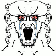 animated bloodshot_eyes crying ear glasses mirrored multiple_ears open_mouth soyjak stretched_mouth stubble variant:soyak // 988x1000 // 73.1KB