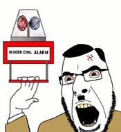 adolf_hitler alarm animated bloodshot_eyes ext=gif gif_(4chan) light nazism nigger open_mouth swastika teeth text variant:cobson // 407x446 // 99.3KB