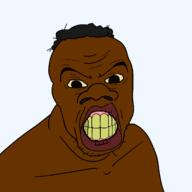 angry black_skin brown_eyes brown_skin clenched_teeth closed_mouth eyebrows gums hair nigger seething soyjak stubble subvariant:feralnigger t50_eyes variant:feraljak yellow_sclera yellow_teeth // 2048x2048 // 152.2KB