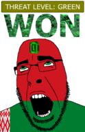 ahegao belarus country emerald flag flag:belarus gem glasses green green_eyes hair looking_up open_mouth schlog_color_event soyjak soyjak_blog stubble teeth text threat_level_green variant:cobson won // 721x1115 // 153.9KB