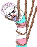 balding bloodshot_eyes glasses open_mouth purple_hair rope stubble tongue tranny transgender_flag worm yellow_teeth // 556x714 // 169.4KB