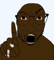 bald black_skin coon finger glasses jigaboo open_mouth pointing soyjak variant:actuallyjak // 2500x2736 // 232.4KB