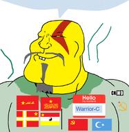 afghanistan allahu_akbar alternate_history arab arabic_text arm asian bnwo buck_teeth buff china cnwo commie communism flag flag:afghanistan_(chinese_occupied) flag:chinese_communist_party flag:india_(chinese_occupied) flag:iraq_(chinese_occupied) flag:norway_(chinese_occupied) flag:uyghur fu_manchu_(mustache) grey_hair hammer_and_sickle hello_my_name_is_(sticker) india iraq islam kratos lips meta:namefags mudslime muslims narrow_eyes norway nose red_star semi-slopjak series:keep_raging_on_them shahada slopjak star_(symbol) stinky subvariant:mexiaryan sweating variant:meximutt warrior-z_(user) white_star yellow_sclera yellow_skin yellow_star // 886x910 // 129.2KB
