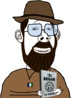1488 beard book brown_hair clothes facial_hair flag glasses gun harold_covington hat holding_book holding_object looking_at_you northwest_front smile the_brigade tinted_glasses uniform variant:protestantjak // 1452x2000 // 694.9KB