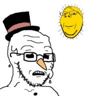 2soyjaks buttons carrot closed_mouth coal glasses melting open_mouth smile snowman stubble subvariant:soyak_(concerned) subvariant:wholesome_soyjak sun top_hat variant:gapejak variant:soyak worried // 583x645 // 127.1KB