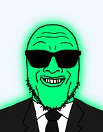 black_jacket central_intelligence_agency clothes federal_bureau_of_investigation glasses glowie glowing green_skin grin smile stubble subvariant:grinplier subvariant:redrawn_plier suit suit_and_tie sunglasses teeth template variant:markiplier_soyjak white_shirt // 900x1150 // 102.3KB
