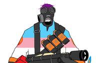 flag gas_mask glasses hand holding_object mask open_mouth purple_hair pyro_(tf2) soyjak team_fortress_2 tranny valve variant:feraljak // 1458x962 // 156.7KB