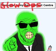 angry central_intelligence_agency clenched_teeth clothes glowing hand paint personal_army pointing pointing_at_viewer shades soyjak spray_paint stubble suit suit_and_tie text trend:glowie variant:feraljak wrinkles // 1013x914 // 444.0KB