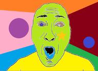 blue_eyes forehead_lines green_hair grey_eyes open_mouth soyjak star tattoo trend:colorjak variant:benedict_cumberjak yellow_skin // 861x623 // 104.7KB