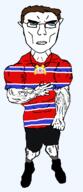 blue_eyes brown_hair buff chris-chan closed_mouth clothes ear full_body glasses green_eyes hair heterochromia medallion sonichu soyjak subvariant:unbotheredchud tshirt variant:chudjak // 549x1268 // 45.4KB