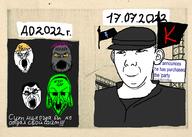 2022 5soyjaks central_intelligence_agency chud closed_mouth clothes communism cyrillic_text glasses glowie hair hat judaism kolyma lolkek meta:tagme open_mouth propaganda purple_hair push_pin smile soot_colors soviet_union soyjak sticky stubble subvariant:chudjak_front variant:chudjak variant:kuzjak variant:zegrojak_quartet yellow_hair // 1000x714 // 369.4KB
