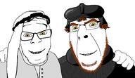 2soyjaks arab beard brown_eyes brown_hair cap christianity clothes friendship glasses hair hat hugging ireland islam june looking_at_you martin_luther news no_more_brother_wars northern_ireland pope protestant stubble variant:cobson variant:feraljak white_skin yellow_eyes // 1920x1107 // 389.3KB