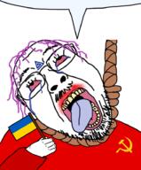 arm bloodshot_eyes communism country countrywar crying dead flag hair hammer_and_sickle hand holding_flag holding_object mustache oink open_mouth pedophile purple_hair rope soyjak speech_bubble speech_bubble_empty suicide tattoo tongue tranny ukraine variant:bernd // 768x928 // 510.5KB