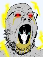 2soyjaks crying electricity glasses grey_skin inhuman lightning looking_at_you oil open_mouth red_eyes robot soyjak stubble subvariant:fingerboy variant:a24_slowburn_soyjak variant:gapejak // 600x800 // 199.9KB
