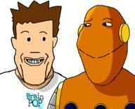 2soyjaks are_you_soying_what_im_soying brainpop hair looking_at_each_other moby_(brainpop) raised_eyebrow robot smirk subvariant:wholesome_soyjak tim_(brainpop) variant:gapejak variant:markiplier_soyjak // 1200x966 // 80.4KB