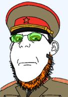 closed_mouth clothes coat collar_tabs collared_coat collared_shirt colored_glasses communism disguise ear epaulettes froot froot_(user) glasses hammer_and_sickle hat hat_ornament jacket kuz mask military military_hat military_jacket military_uniform necktie neutral peaked_cap soviet_army_uniform soviet_union soyjak star_(symbol) star_hat_ornament uniform variant:carterjak variant:gapejak variant:kuzjak // 732x1033 // 53.0KB