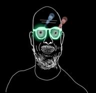 black_skin ear glasses glowing_eyes inverted smile soyjak stubble thougher variant:microplasticsjak // 464x446 // 63.7KB