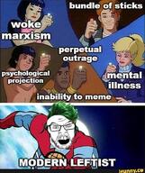 angry asian brown_skin captain_planet cartoon communism glasses green_hair hair ifunny implied_faggotry meme mental_illness mustache negro open_mouth orange_hair perpetual_outrage psychological_projection soyjak stubble text the_left_cant_meme variant:feraljak white_skin woke yellow_hair // 748x891 // 119.2KB