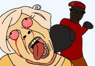 anti_ongezellig black_skin blonde_hair_ blood bloodshot_eyes boer boxing boxing_glove clothes coco_(ongezellig) crying economic_freedom_fighters punch smile smug south_africa variant:bernd variant:chudjak yellow_skin // 1013x700 // 43.7KB
