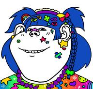 blue_hair colorful female hair_ornament impish_decora rainbow smile sticker subvariant:female_impish_ears subvariant:impish_decora teeth variant:impish_soyak_ears // 836x800 // 117.0KB