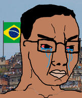 bloodshot_eyes brazil brown_skin closed_mouth crying favela flag flag:brazil glasses hair irl_background soyjak variant:chudjak // 645x770 // 401.5KB