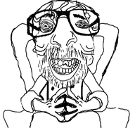 bald beard chair eyebrows eyes glasses glove hand meta:old_shit nose open_mouth soyjak stubble ugly variant:israeli_soyjak // 961x910 // 268.6KB