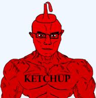 ketchup red_eyes red_skin sauce subvariant:muscular_chud variant:chudjak // 1059x1073 // 94.6KB