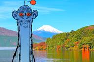 antenna bloodshot_eyes blue_skin calm closed_mouth cloud crazed ear glasses irl_background japan mountain red_eyes reddit sky smile soyjak stretched_chin stretched_mouth stubble variant:markiplier_soyjak vein water wrinkles // 1600x1067 // 2.0MB