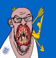 angry animal arrow british crown distorted ear england flag flag:suffolk flower glasses hair irl lion open_mouth plant rotten_teeth soyjak stubble suffolk teeth united_kingdom variant:feraljak white_skin yellow_teeth you_were_one_i_ker // 1048x1081 // 377.8KB
