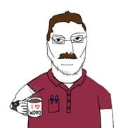 arm brown_hair cartoon character closed_mouth clothes flag flag:transgender_pride_flag glasses hair hand holding_object i_heart i_love mister_birchum mr_birchum mug mustache pen red_shirt soyjak stubble tranny tshirt variant:jasonjak watch wood // 794x754 // 113.6KB