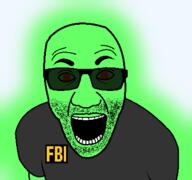 arm clothes federal_bureau_of_investigation glasses glowing green open_mouth soyjak stubble sunglasses trend:glowie tshirt variant:el_perro_rabioso // 427x400 // 39.7KB