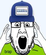 brap brat clothes glasses hand hands_up hat kamala_harris stubble subvariant:ppplier variant:markiplier_soyjak variant:ppp white_dudes_for_harris // 673x800 // 205.0KB