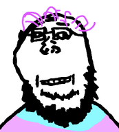 beard forehead_lines glasses meta:tagme pink_hair smile soyjak transgender_flag troon variant:whiteboardjak white_background // 670x745 // 35.8KB