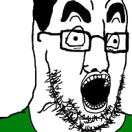 4chan alternate badge clothes glasses hair open_mouth soyjak stubble thick_eyebrows variant:chudjak2 // 645x970 // 92.9KB