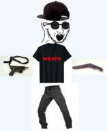 clothes columbine columbiner glasses gun hat shotgun soyjak tec text transparent transparent_background variant:soyak wrath // 449x549 // 130.9KB