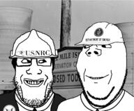 2soyjaks 3_mile_island aehser are_you_soying_what_im_soying closed_mouth glasses grin hard_hat history looking_at_each_other smile soyjak stubble subvariant:wholesome_soyjak text variant:gapejak variant:markiplier_soyjak // 1200x1000 // 578.5KB