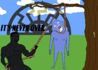 2soyjaks black_skin blue_skin buff closed_mouth clothes drawn_background full_body hair hanging holding_object holding_rope lynching matrix open_mouth rope smile sonnenrad soyjak tongue tree variant:bernd variant:chudjak // 2100x1500 // 178.2KB