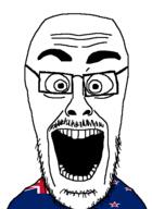 eyebrows eyes flag:new_zealand forehead_lines glasses mustache new_zealand nose open_mouth soyjak stubble teeth variant:cutejak // 437x599 // 18.5KB