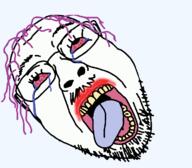 360 ack animated bloodshot_eyes crying disembodied glasses lipstick mustache open_mouth purple_hair series:spinnerz! soyjak spinning stubble template tongue tranny variant:bernd // 728x638 // 116.3KB