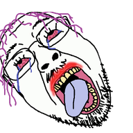 360 ack animated bloodshot_eyes crying disembodied glasses lipstick mustache open_mouth purple_hair series:spinnerz! soyjak spinning stubble template tongue tranny variant:bernd // 728x638 // 116.3KB
