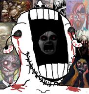 blood bloodshot_eyes eyes_popping horror large_mouth nightmare_fuel open_mouth painting scary schizo soyjak stubble subvariant:kekjak variant:soyak web // 732x772 // 579.7KB