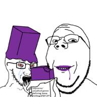 2soyjaks arm bloodshot_eyes crying food foodjak fruit glasses grape grape_jam hand holding_object jam open_mouth smile soyjak stubble subvariant:wholesome_soyjak text variant:gapejak variant:soyak // 1000x1000 // 79.0KB