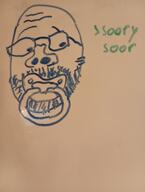 baby drawing glasses greentext irl pacifier redraw small_eyes soot soyjak soyjak_party stubble text variant:gapejak // 3072x4080 // 2.1MB