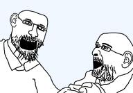 bald clothes collared_shirt ear first_jak glasses nuvariant open_mouth stubble two_soyjaks variant:unknown // 937x655 // 19.9KB