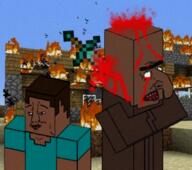 background blood burning_minecraft_village chud_face diamond_sword_(minecraft) jewish_nose kike minecraft shitskin steve_(minecraft) total_kike_death total_kike_destruction total_villager_death unibrow variant:chudjak villager_(minecraft) // 2000x1776 // 4.0MB