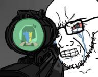 1990s 90s aiming anime blue_skin crying crying_eyes dream_bbq ena ena_bbq sniper sniper_rifle soyjak variant:markiplier_soyjak variant:soyak yellow_skin // 943x742 // 506.2KB