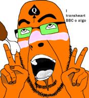 ahegao bbc blush cum drool ejaculation froot glasses hand meta:tagme open_mouth peace_sign penis queen_of_spades soyjak stubble variant:cobson // 721x789 // 103.9KB