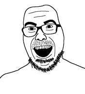 bald beard eyebrows glasses moustache open_mouth smile soy soyjak stubble teeth variant:unknown // 512x561 // 28.1KB