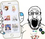 4chan 4chan_x anime arm clothes glasses hand holding_object holding_phone iphone kissu open_mouth painted_nails phone qa_(4chan) screenshot soyjak stubble subvariant:phoneplier subvariant:phoneplier_vertical tshirt variant:markiplier_soyjak // 680x593 // 358.9KB